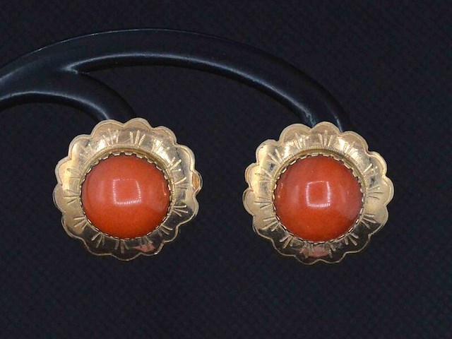 Gouden oorbellen met bloedkoraal - afbeelding 1 van  6