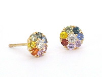Gouden oorbellen met diamant en multicolour saffieren - afbeelding 1 van  9