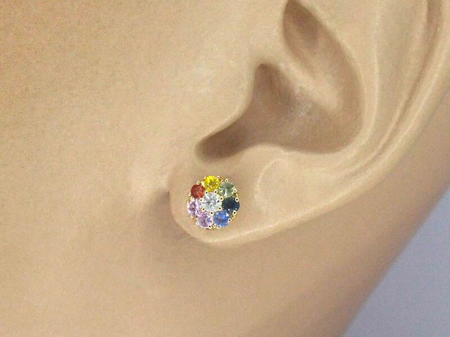 Gouden oorbellen met diamant en multicolour saffieren - afbeelding 2 van  9