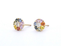 Gouden oorbellen met diamant en multicolour saffieren - afbeelding 3 van  9