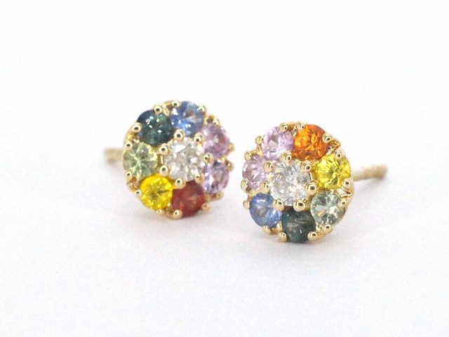 Gouden oorbellen met diamant en multicolour saffieren - afbeelding 5 van  9