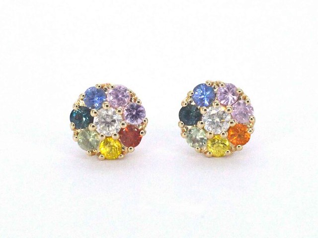 Gouden oorbellen met diamant en multicolour saffieren - afbeelding 6 van  9