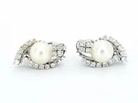 Gouden oorbellen met diamanten en parels - afbeelding 7 van  8
