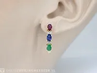 Gouden oorbellen met multicolour edelstenen en diamant - afbeelding 2 van  7