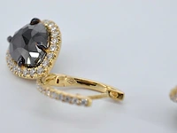 Gouden oorbellen met zwarte diamant en briljanten entourage - afbeelding 7 van  9