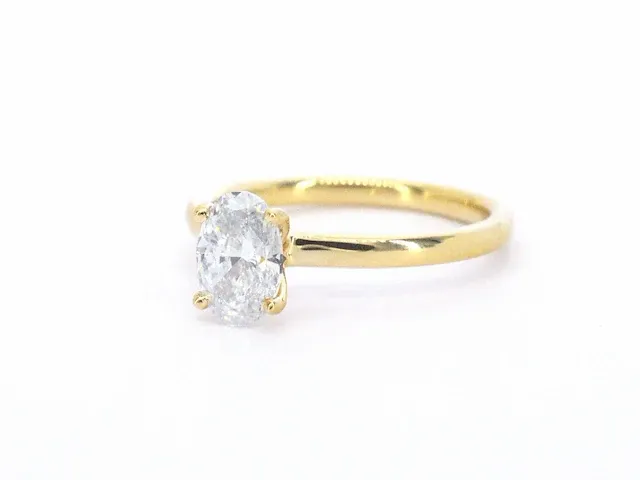 Gouden ovaal solitair ring met een 1.00 carat diamant - afbeelding 1 van  10