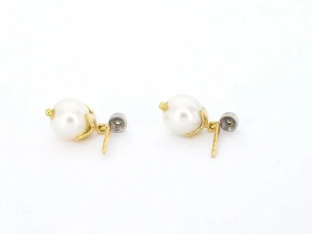 Gouden parel oorbellen met diamant - afbeelding 6 van  7
