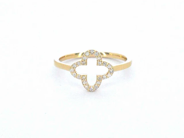 Gouden ring klaver diamant - afbeelding 1 van  9