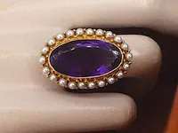 Gouden ring met amethist en orient parels - afbeelding 2 van  6