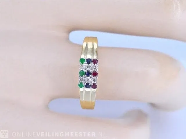 Gouden ring met diamant en multicolour edelstenen - afbeelding 3 van  10