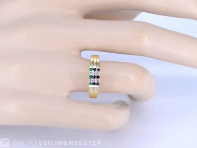 Gouden ring met diamant en multicolour edelstenen - afbeelding 4 van  10