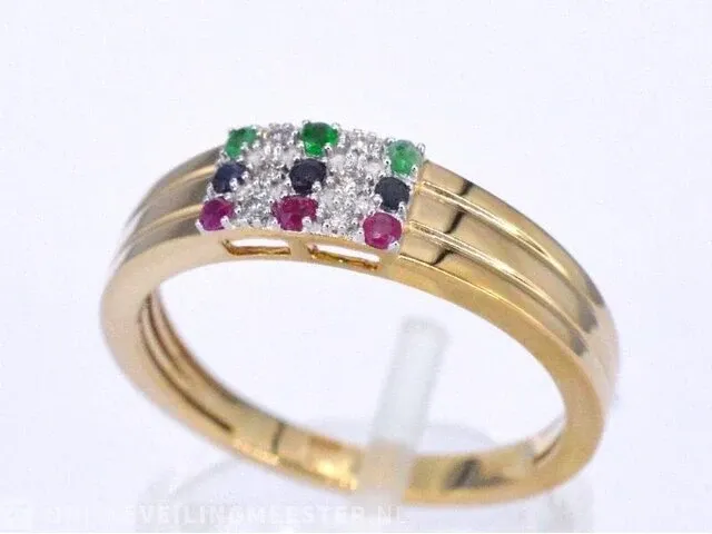Gouden ring met diamant en multicolour edelstenen - afbeelding 5 van  10