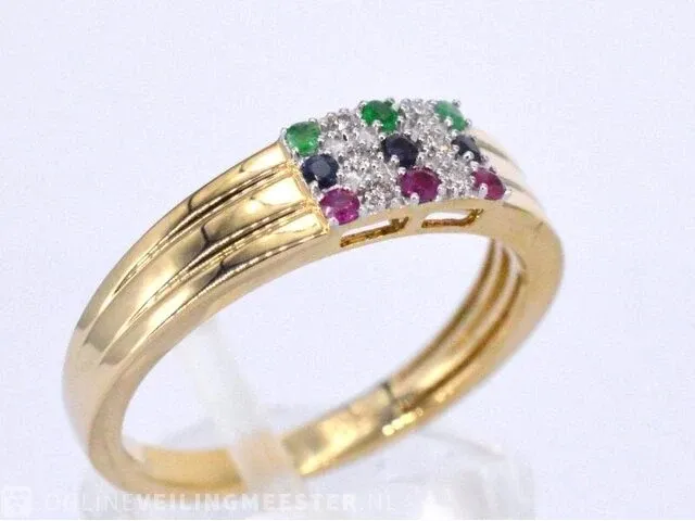Gouden ring met diamant en multicolour edelstenen - afbeelding 6 van  10