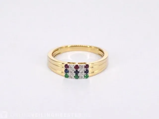 Gouden ring met diamant en multicolour edelstenen - afbeelding 7 van  10