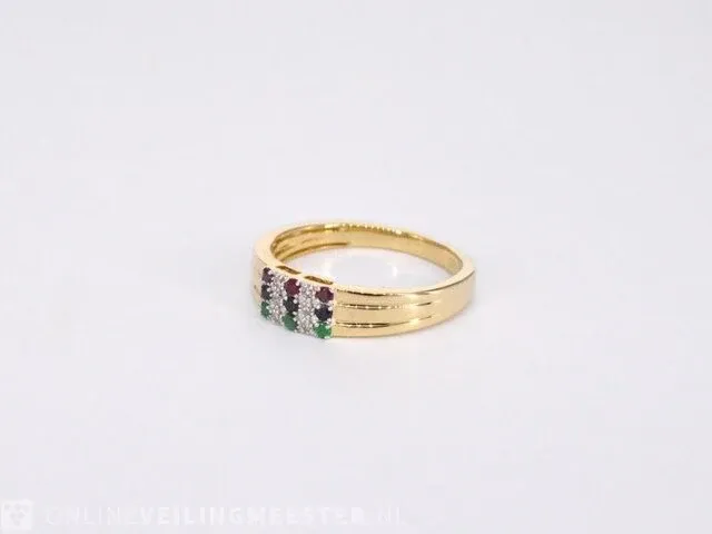 Gouden ring met diamant en multicolour edelstenen - afbeelding 9 van  10