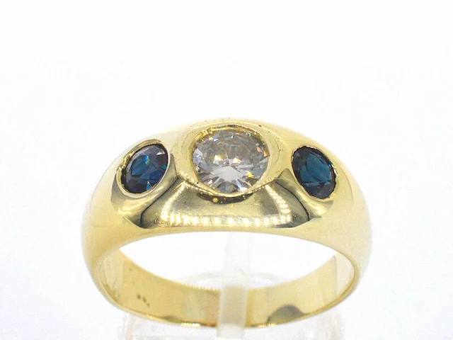 Gouden ring met diamant en saffieren - afbeelding 1 van  12