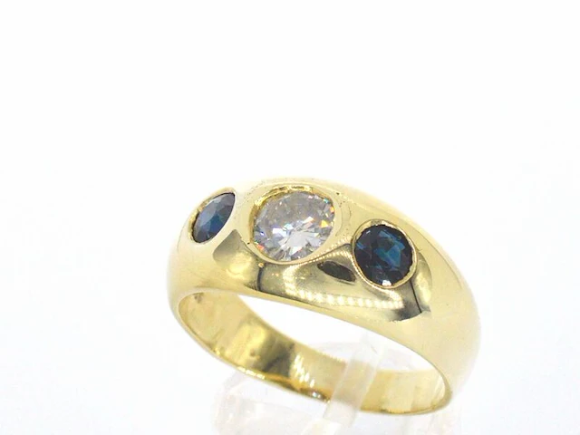 Gouden ring met diamant en saffieren - afbeelding 6 van  12