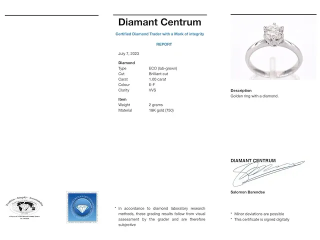Gouden ring met diamant met een briljant geslepen diamant van 1.00 carat - afbeelding 3 van  9