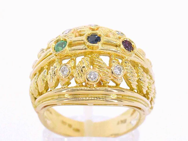 Gouden ring met diamanten en edelstenen - afbeelding 1 van  11