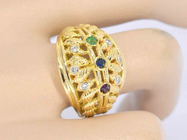 Gouden ring met diamanten en edelstenen - afbeelding 4 van  11