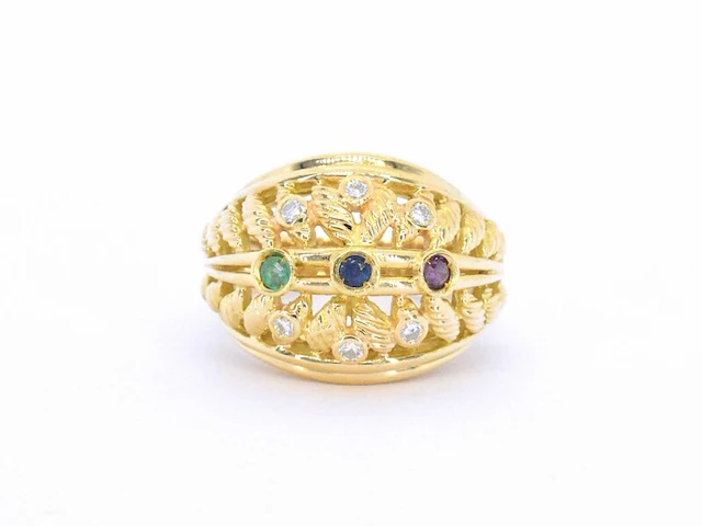 Gouden ring met diamanten en edelstenen - afbeelding 8 van  11