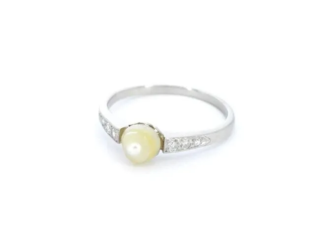 Gouden ring met diamanten en een orient parel - afbeelding 7 van  7