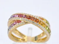 Gouden ring met diamanten en multicolour saffieren - afbeelding 1 van  11