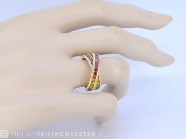 Gouden ring met diamanten en multicolour saffieren - afbeelding 3 van  11