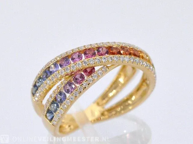 Gouden ring met diamanten en multicolour saffieren - afbeelding 5 van  11