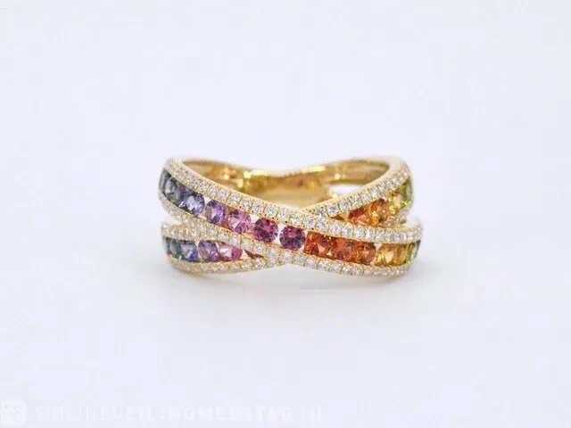 Gouden ring met diamanten en multicolour saffieren - afbeelding 6 van  11