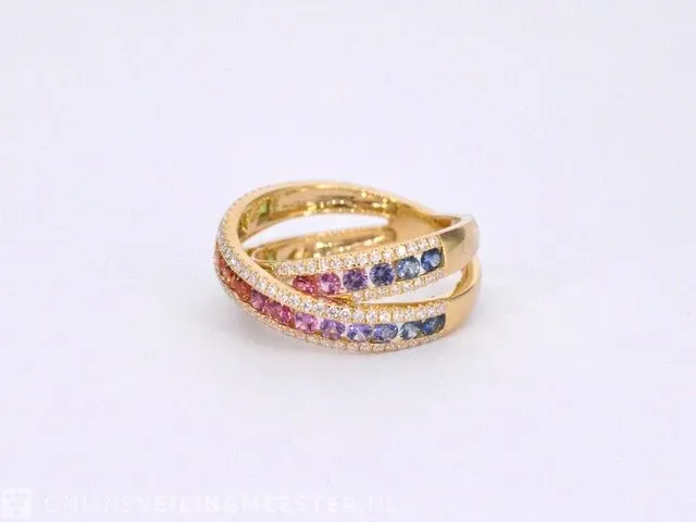 Gouden ring met diamanten en multicolour saffieren - afbeelding 8 van  11