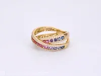 Gouden ring met diamanten en multicolour saffieren - afbeelding 8 van  11