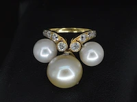 Gouden ring met diamanten en parels - afbeelding 2 van  2