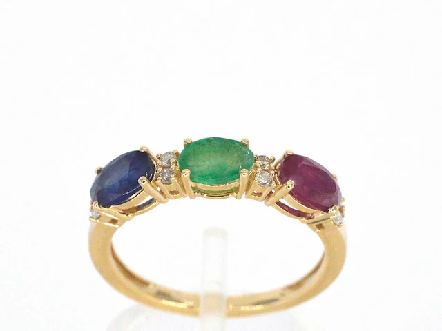 Gouden ring met diamanten en saffier, robijn, smaragd - afbeelding 1 van  10