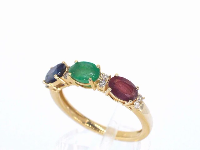 Gouden ring met diamanten en saffier, robijn, smaragd - afbeelding 4 van  10