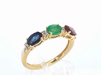 Gouden ring met diamanten en saffier, robijn, smaragd - afbeelding 5 van  10