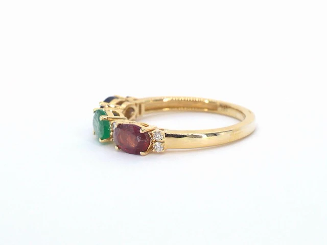 Gouden ring met diamanten en saffier, robijn, smaragd - afbeelding 6 van  10