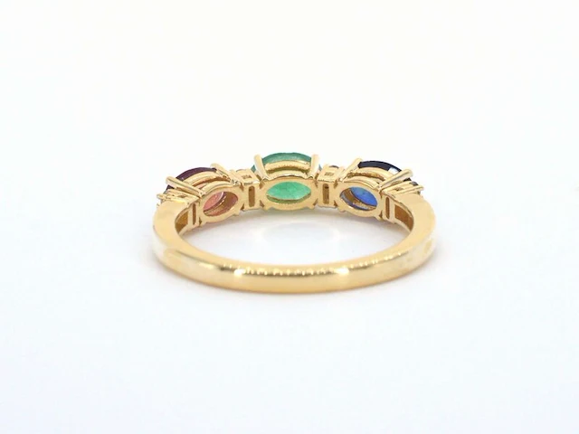 Gouden ring met diamanten en saffier, robijn, smaragd - afbeelding 8 van  10