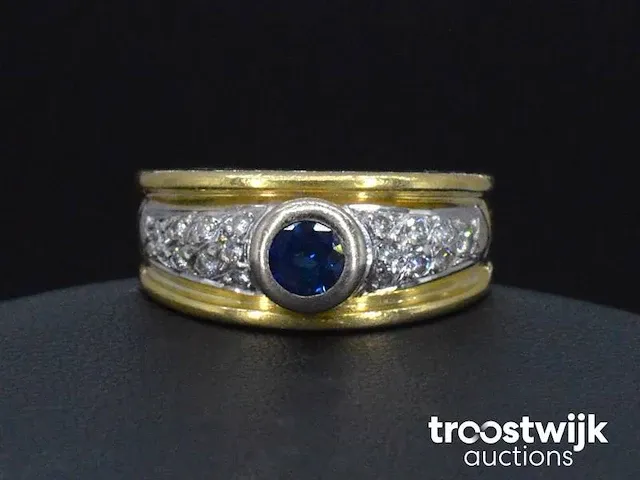 Gouden ring met diamanten en saffier - afbeelding 3 van  6