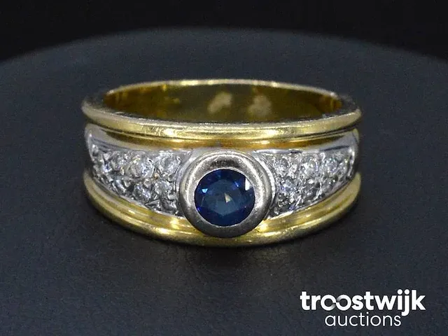 Gouden ring met diamanten en saffier - afbeelding 4 van  6