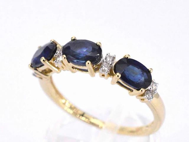 Gouden ring met diamanten en saffier - afbeelding 4 van  11