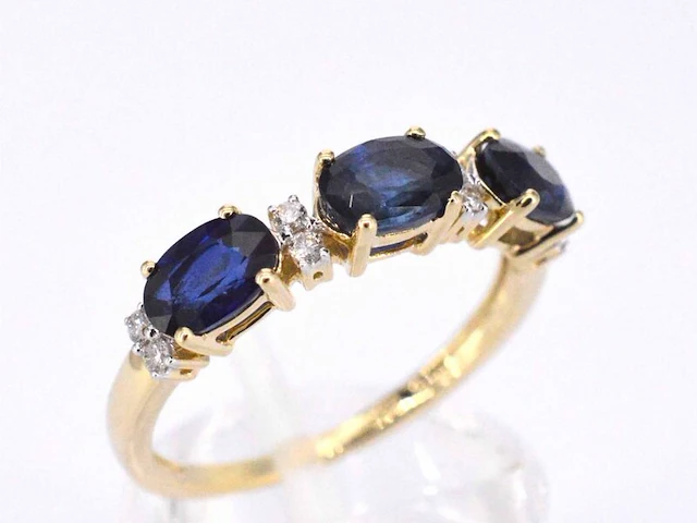 Gouden ring met diamanten en saffier - afbeelding 5 van  11