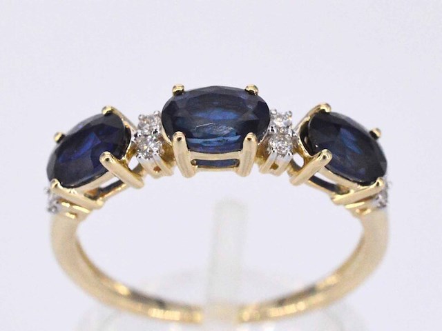 Gouden ring met diamanten en saffier - afbeelding 1 van  11