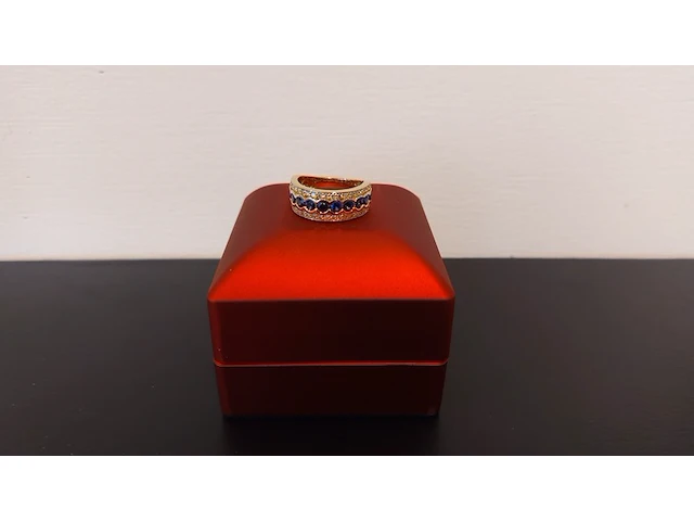 Gouden ring met diamanten en saffieren , blauw / goud - afbeelding 1 van  4