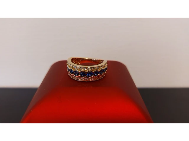Gouden ring met diamanten en saffieren , blauw / goud - afbeelding 2 van  4