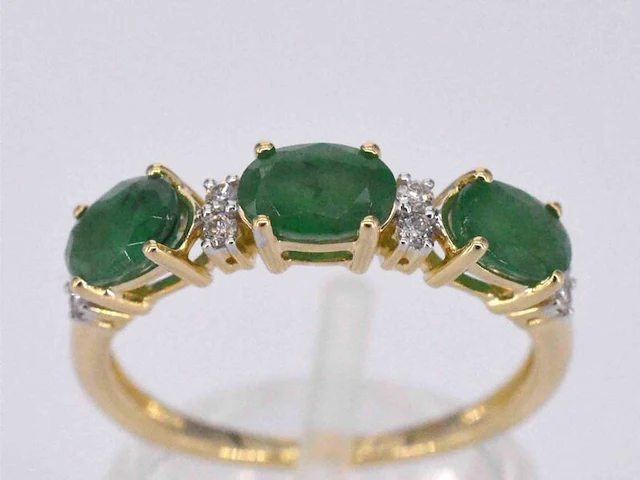 Gouden ring met diamanten en smaragd set 2 - afbeelding 1 van  9