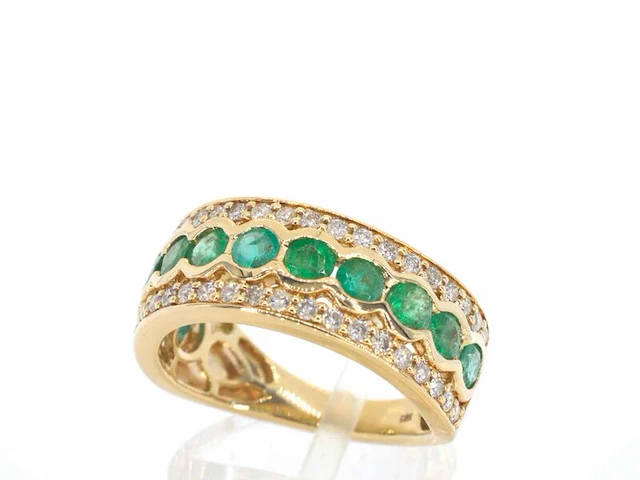 Gouden ring met diamanten en smaragd - afbeelding 3 van  9