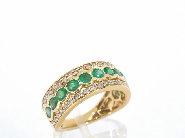 Gouden ring met diamanten en smaragd - afbeelding 4 van  9