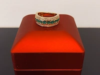 Gouden ring met diamanten en smaragden, groen / goud