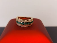 Gouden ring met diamanten en smaragden, groen / goud - afbeelding 2 van  4